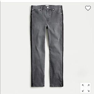 JCrew Charcoal Denim Jeans with black tuxedo stripes along the side